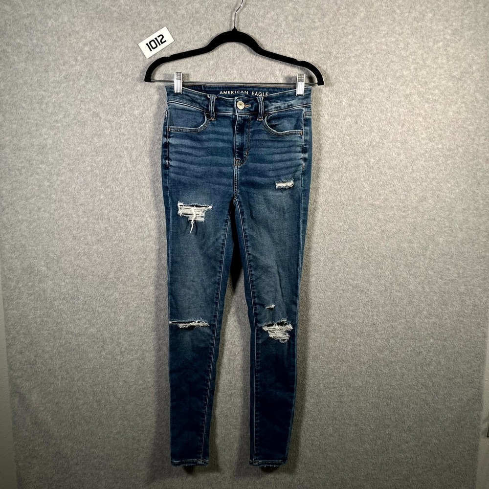 American Eagle Outfitters Jeans Womens 2 Blue Denim Distressed Whiskering Skinny